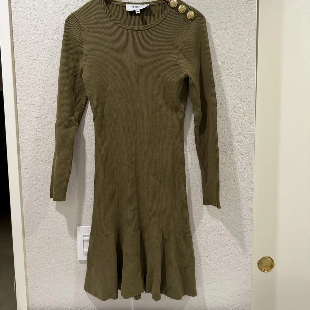 DEREK LAM 10 CROSBY Vanessa Ribbed Knit Flounce Dress In Olive Size Medium - Picture 15 of 15